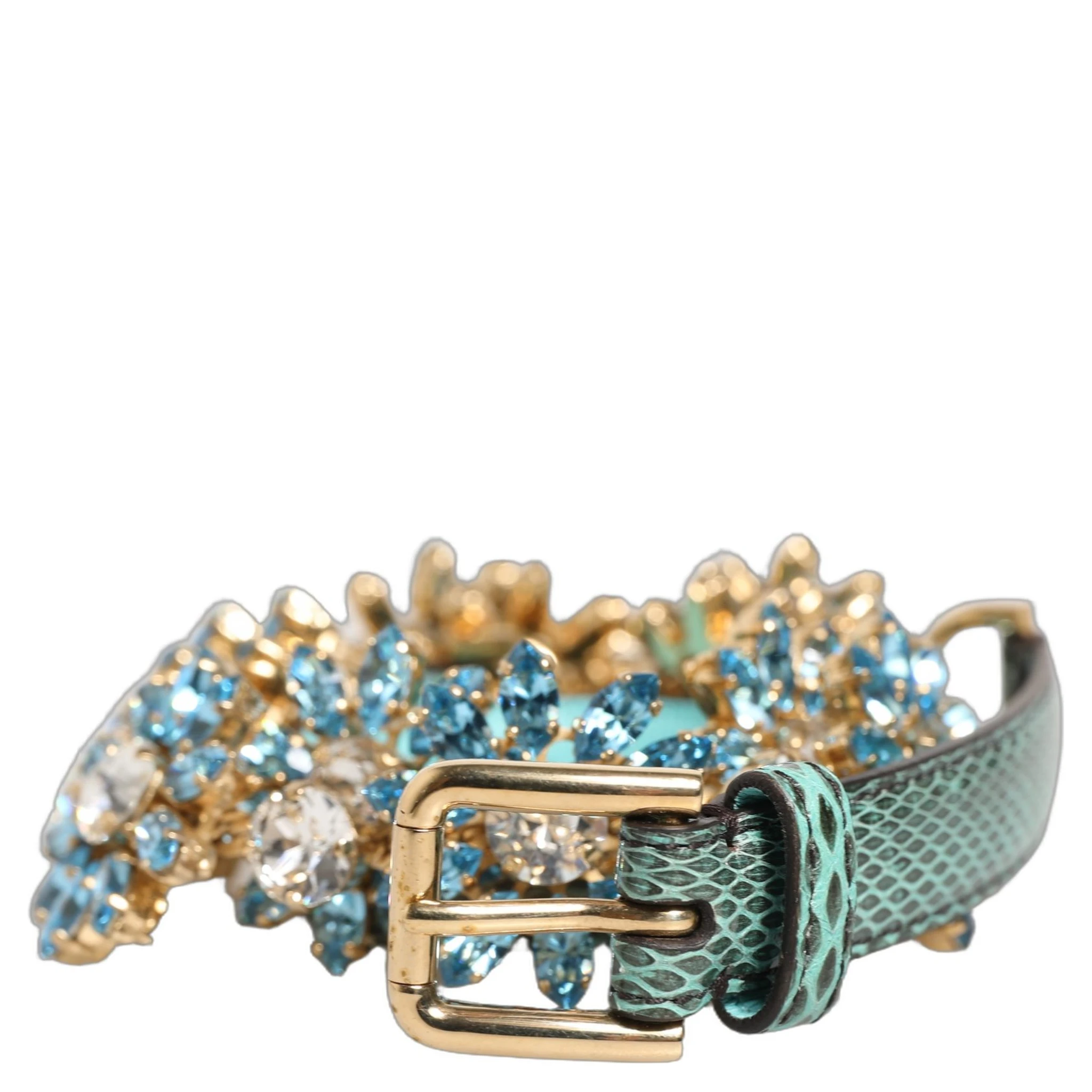 Green Leather Daisy Crystal Embellished Waist Belt
