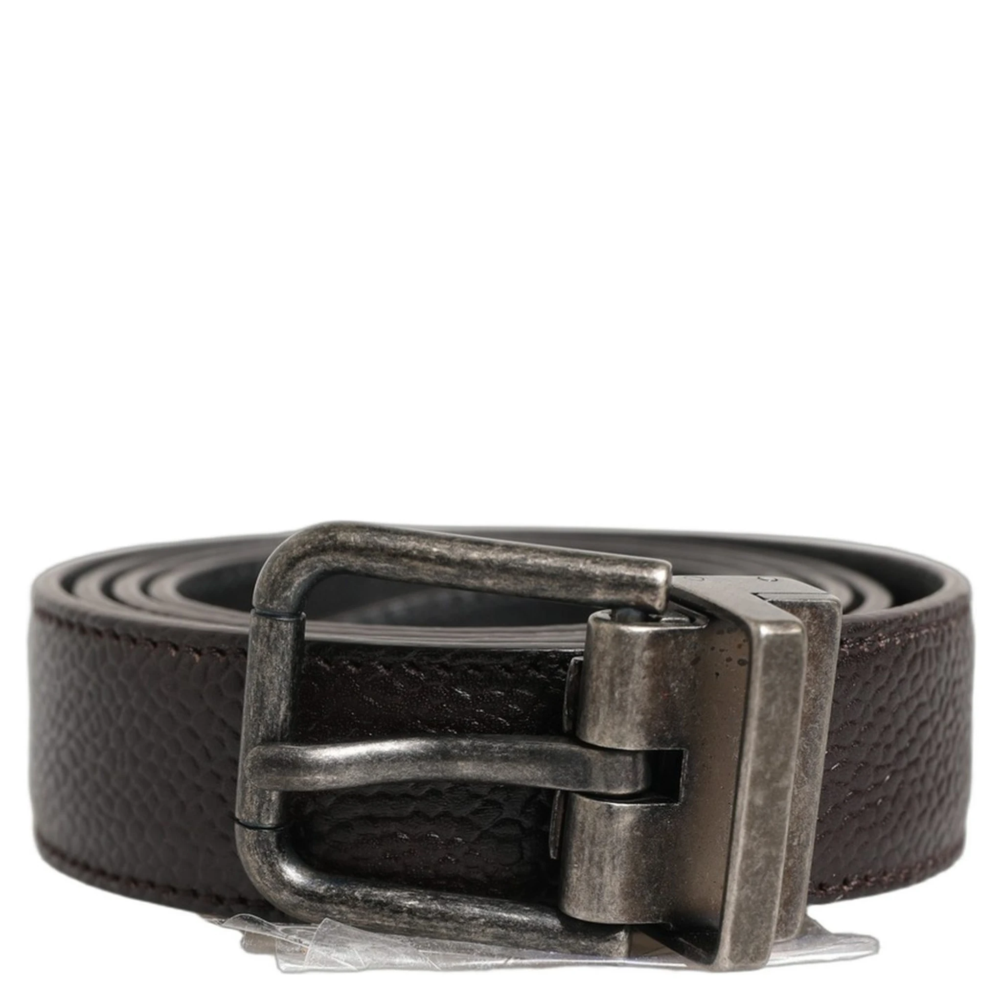 Brown Calf Leather Vintage Style Silver Buckle Belt