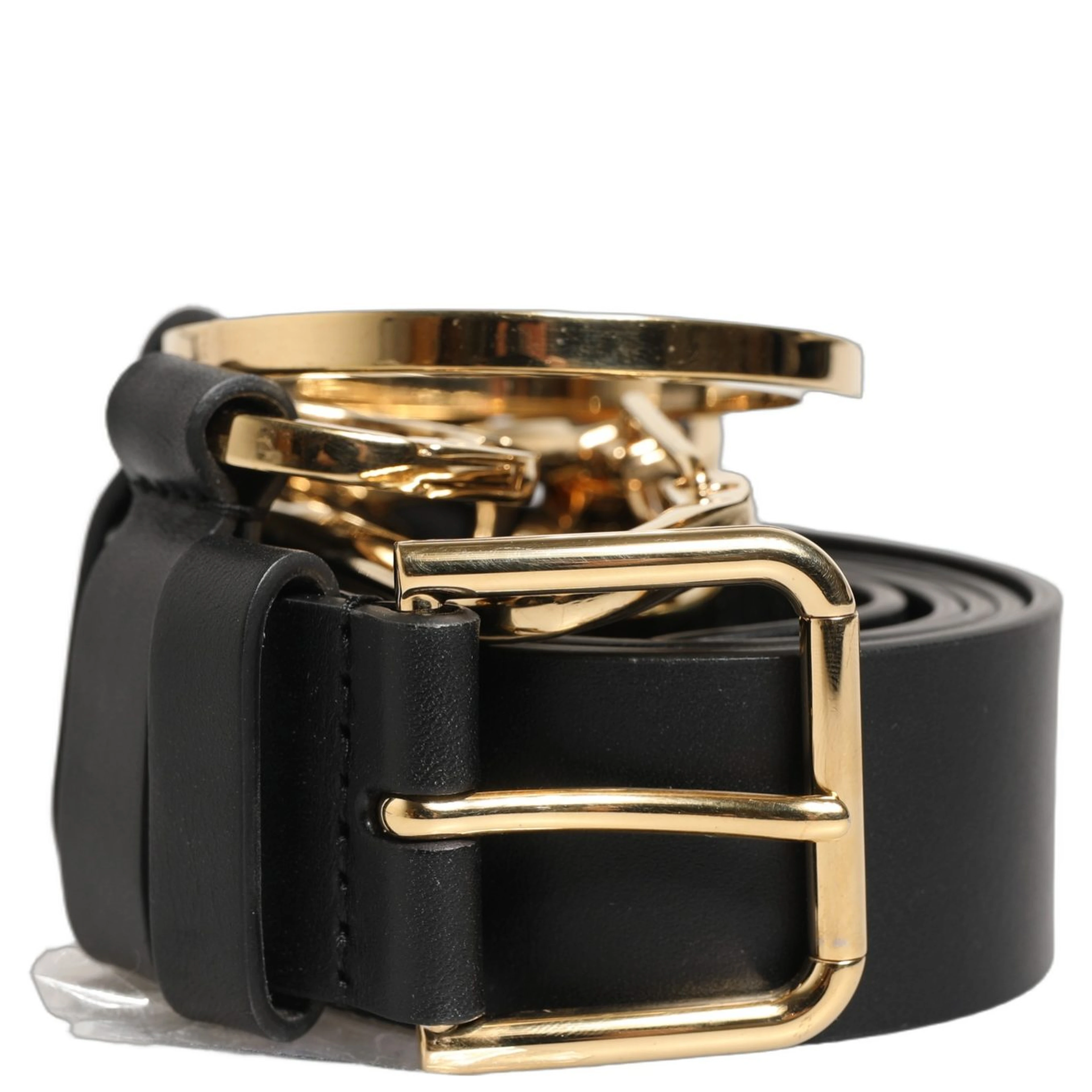 Black Calf Leather Gold Metal Buckle Men Belt