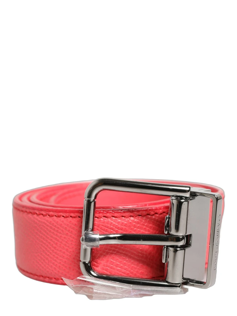 Pink Lambskin Leather Silver Metal Buckle Belt