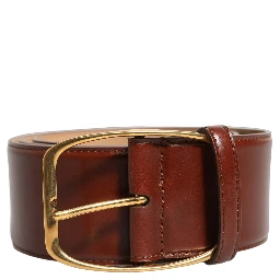 Brown Calfskin Leather Gold Metal Buckle Belt