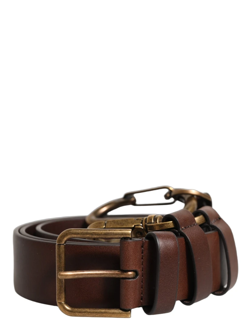 Brown Calfskin Leather Gold Metal Buckle Belt