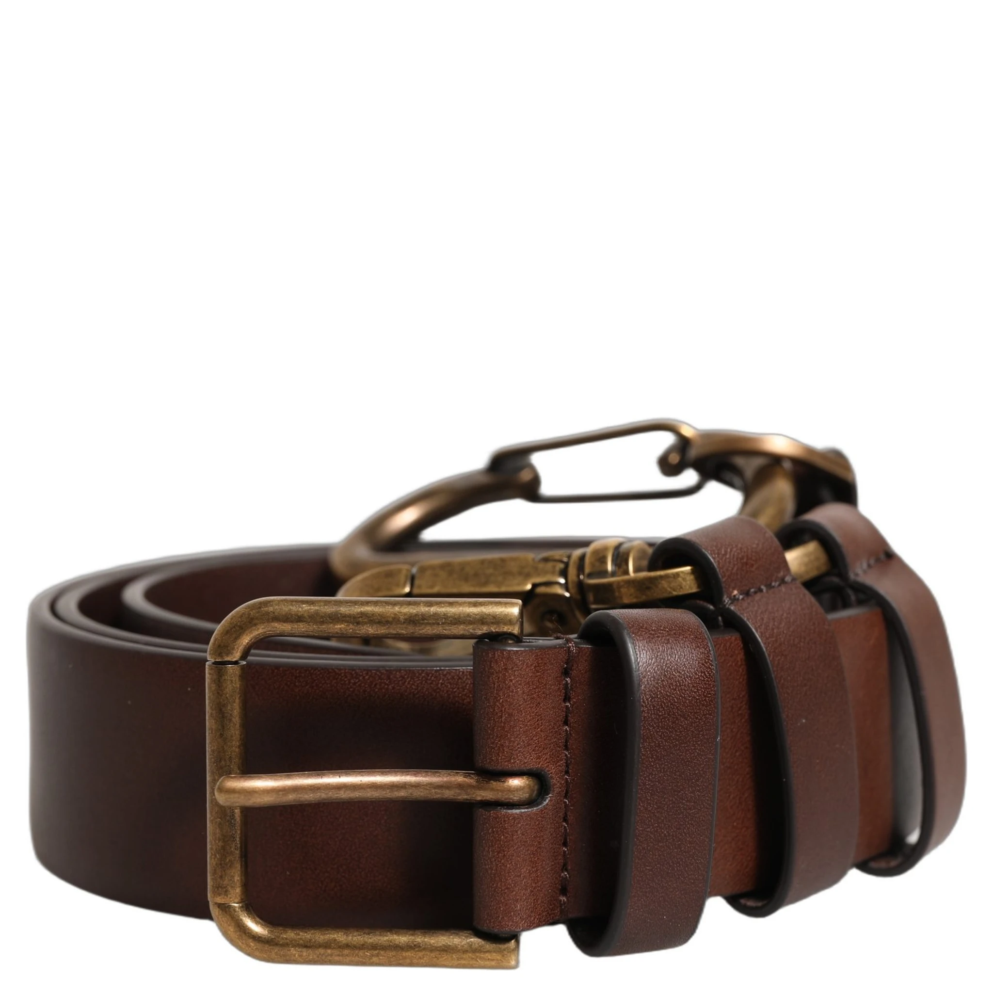 Brown Calfskin Leather Gold Metal Buckle Belt