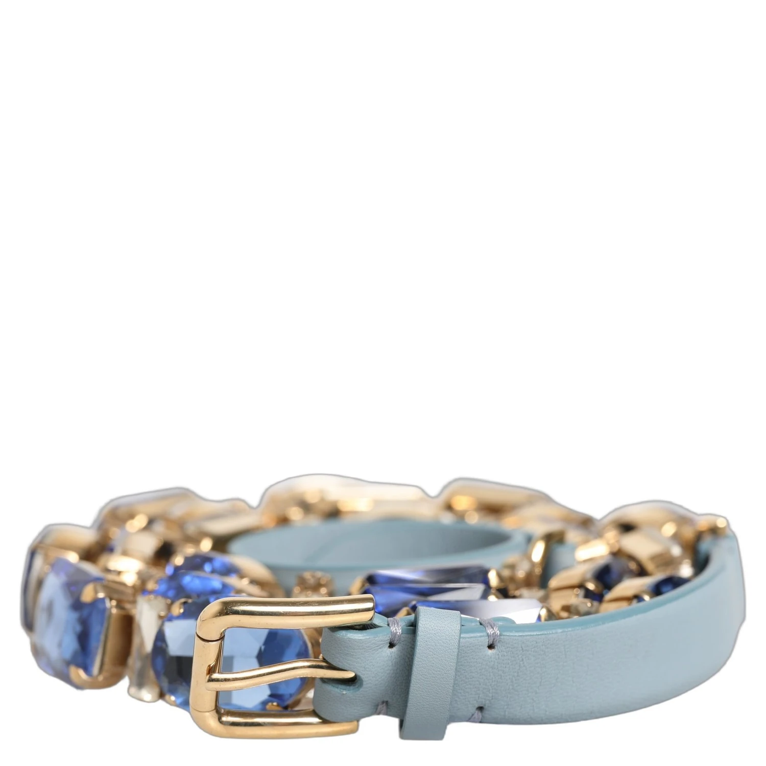 Blue Leather Crystal Chain Embellished Belt