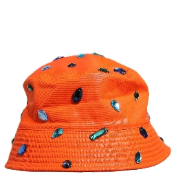 Orange Crystal Embellished Bucket Fisherman Cap Hat