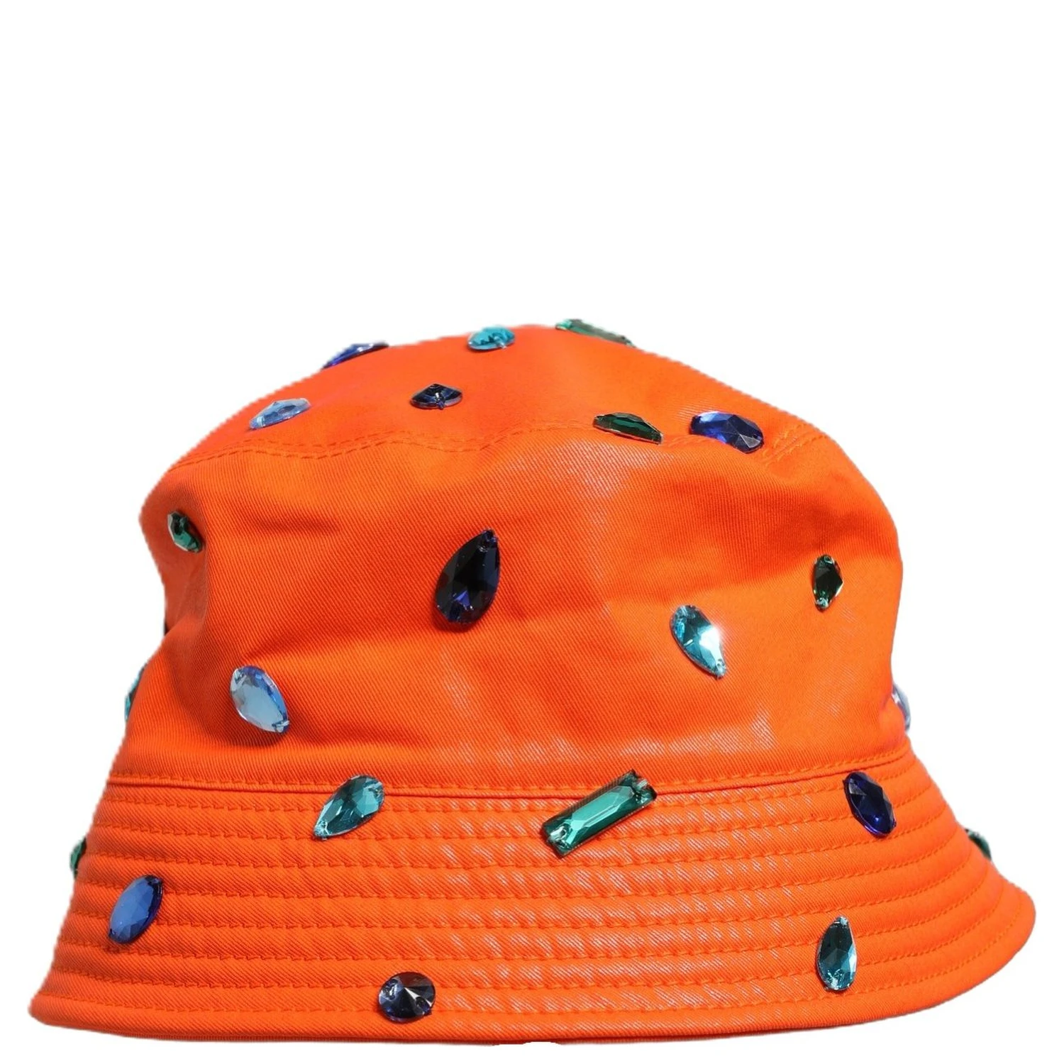 Orange Crystal Embellished Bucket Fisherman Cap Hat
