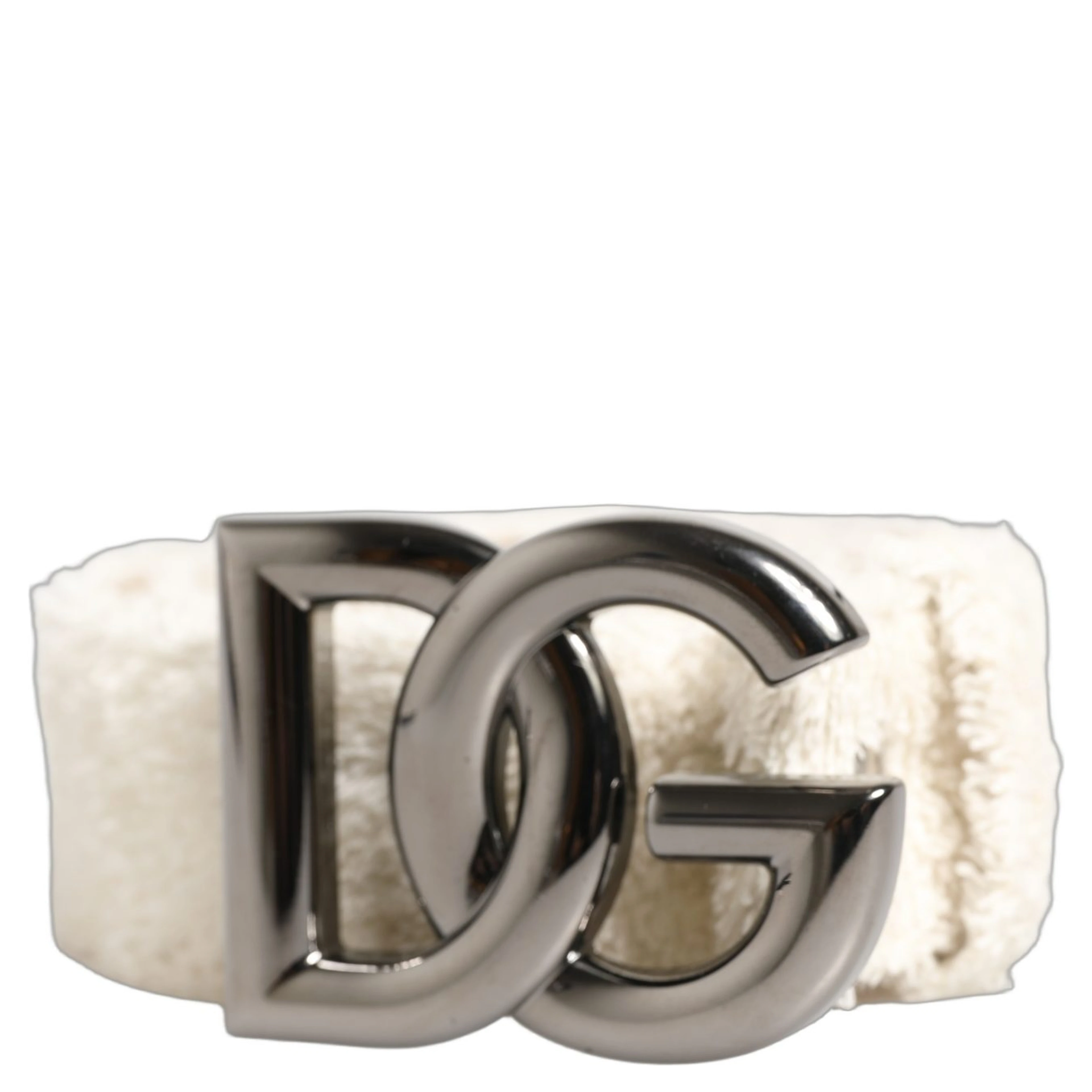 White Cotton Fleece DG Logo Metal Buckle Belt