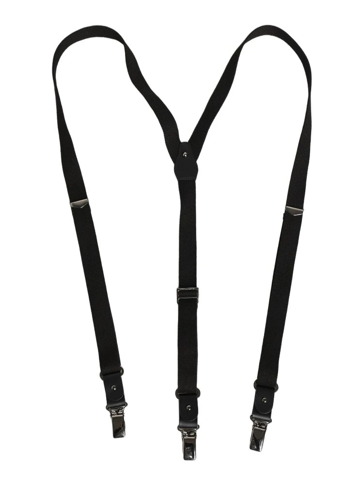 Black Cotton Leather Elastic Y-back Metal Clips Suspender alternative