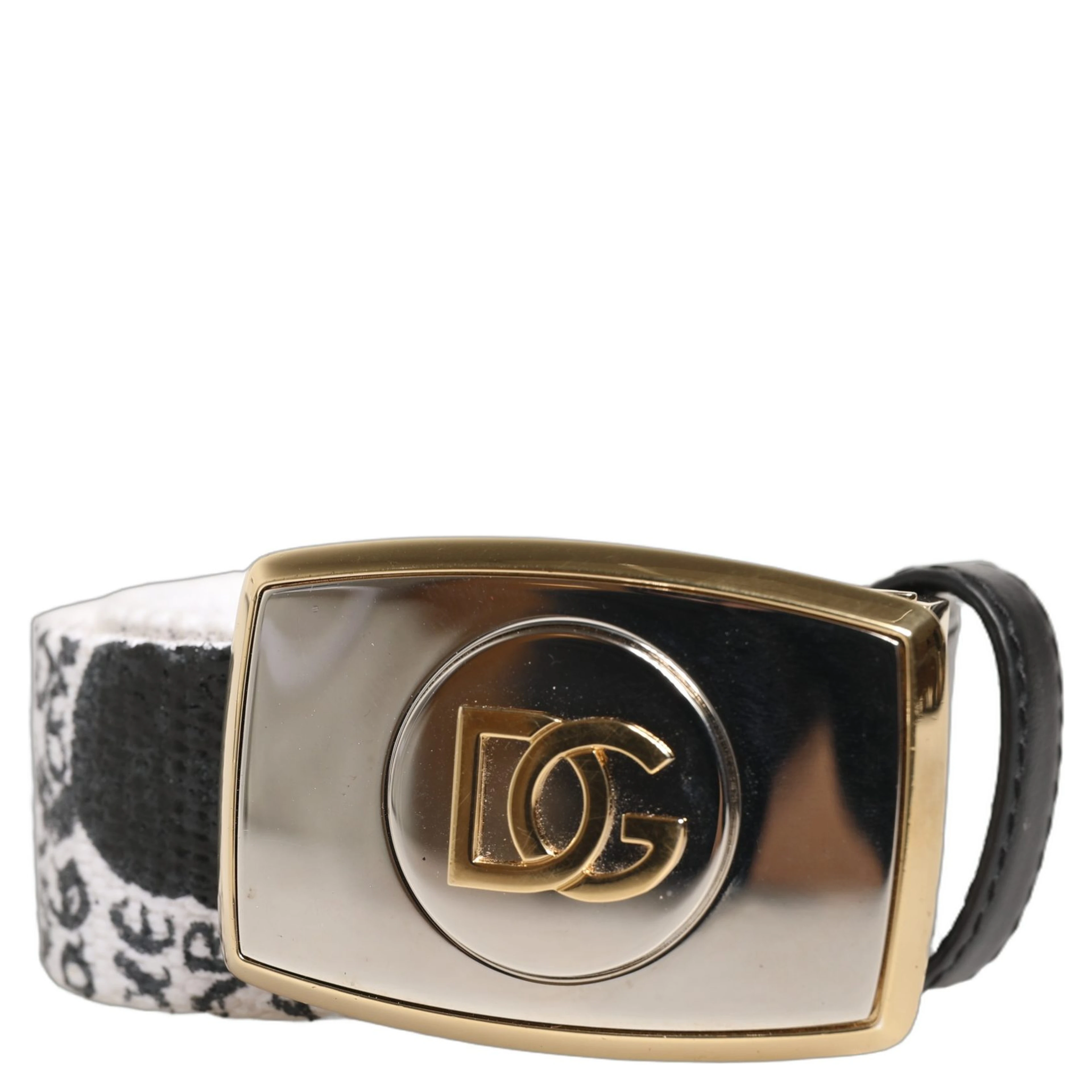 White Graffiti Print Gold Metal Buckle Belt