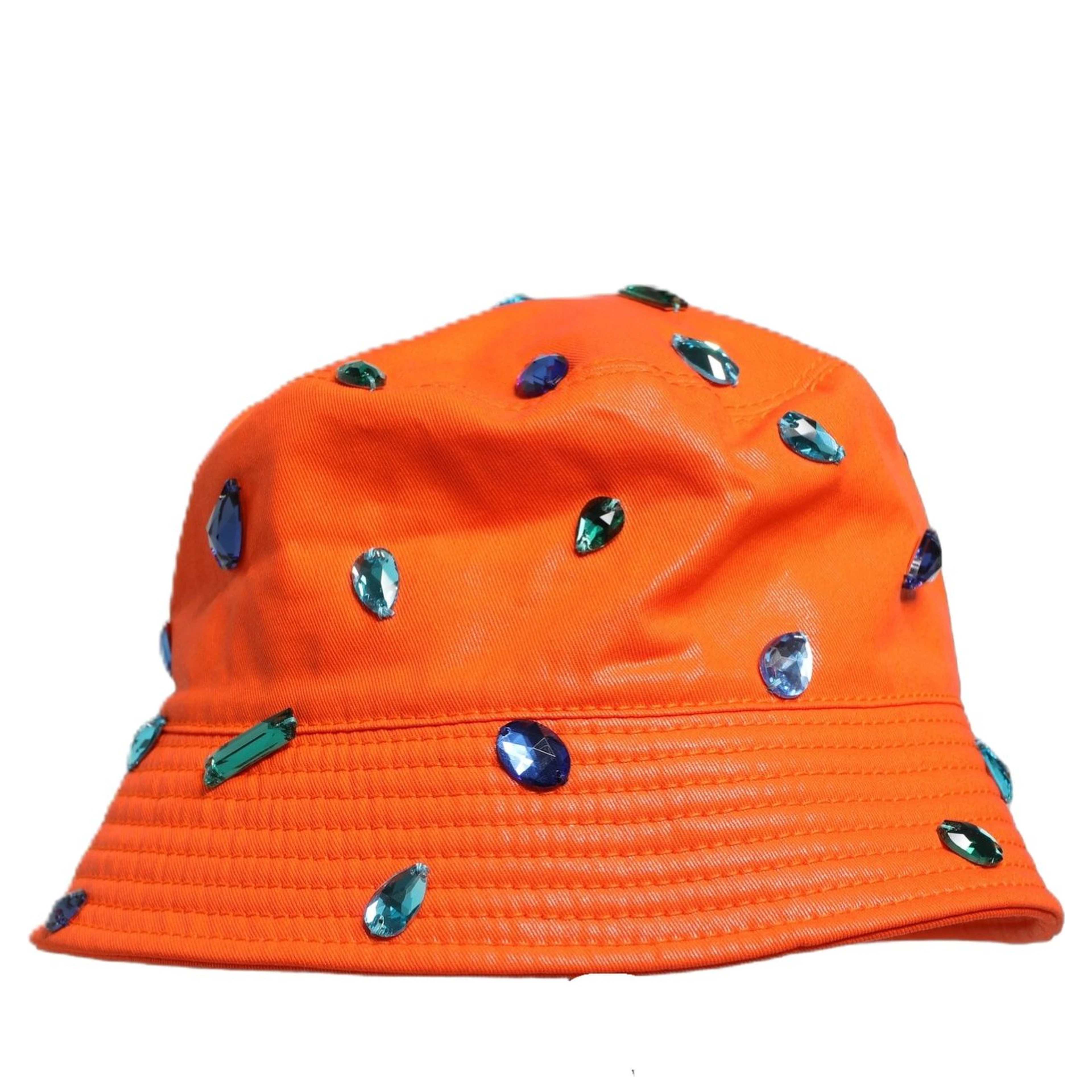 Orange Crystal Embellished Bucket Fisherman Cap Hat
