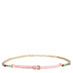 Pink Leather Crystal Chain Embellished Belt