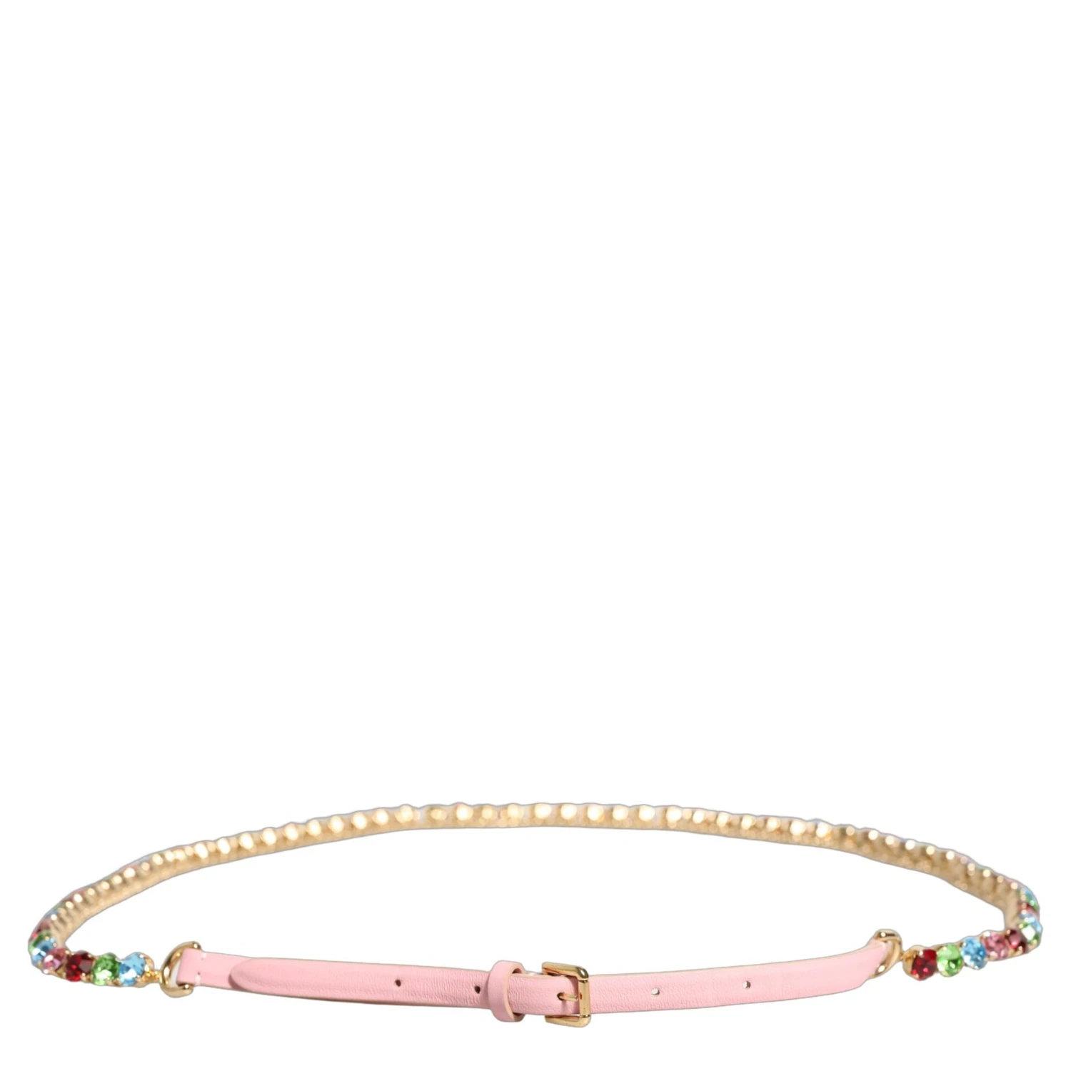 Pink Leather Crystal Chain Embellished Belt