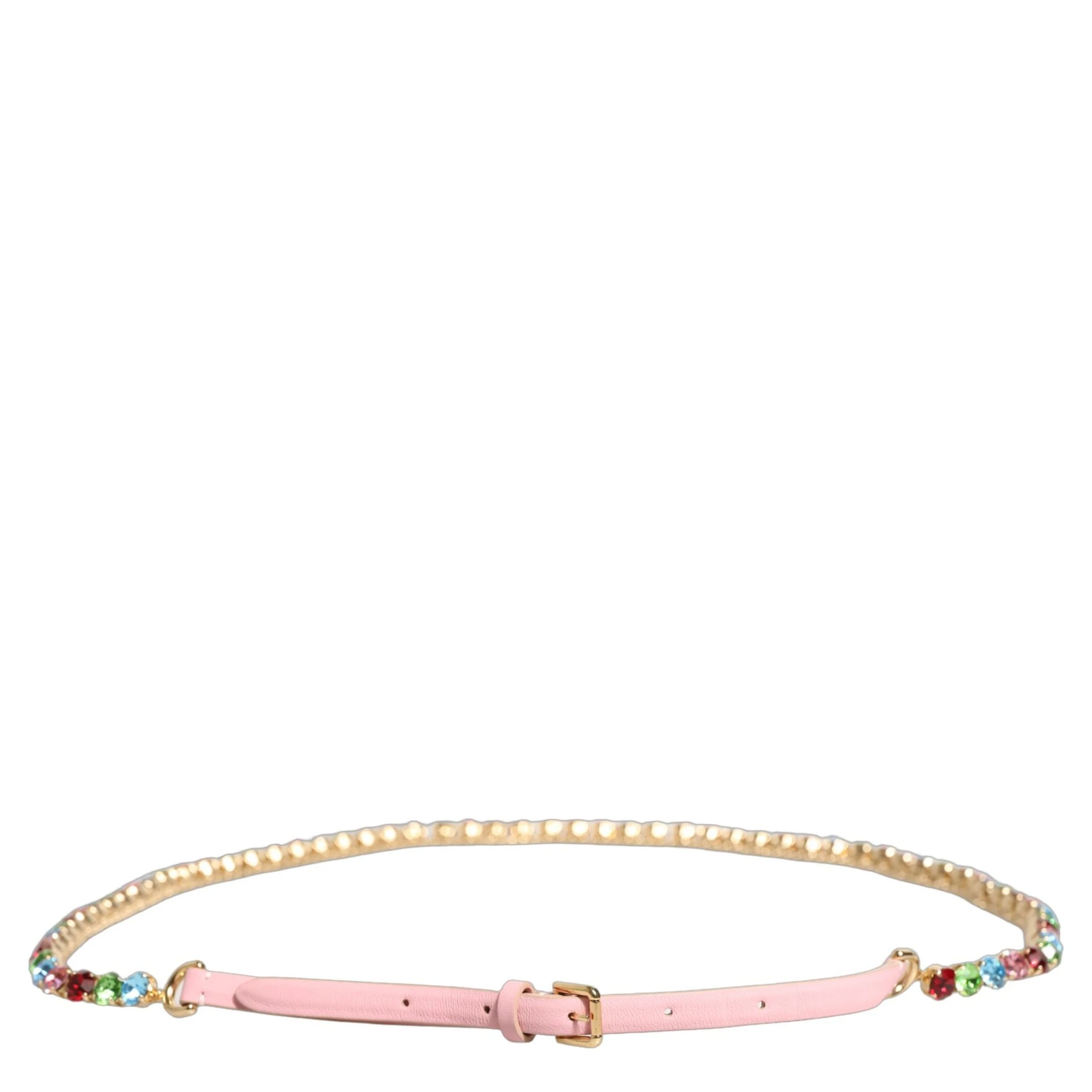 Pink Leather Crystal Chain Embellished Belt
