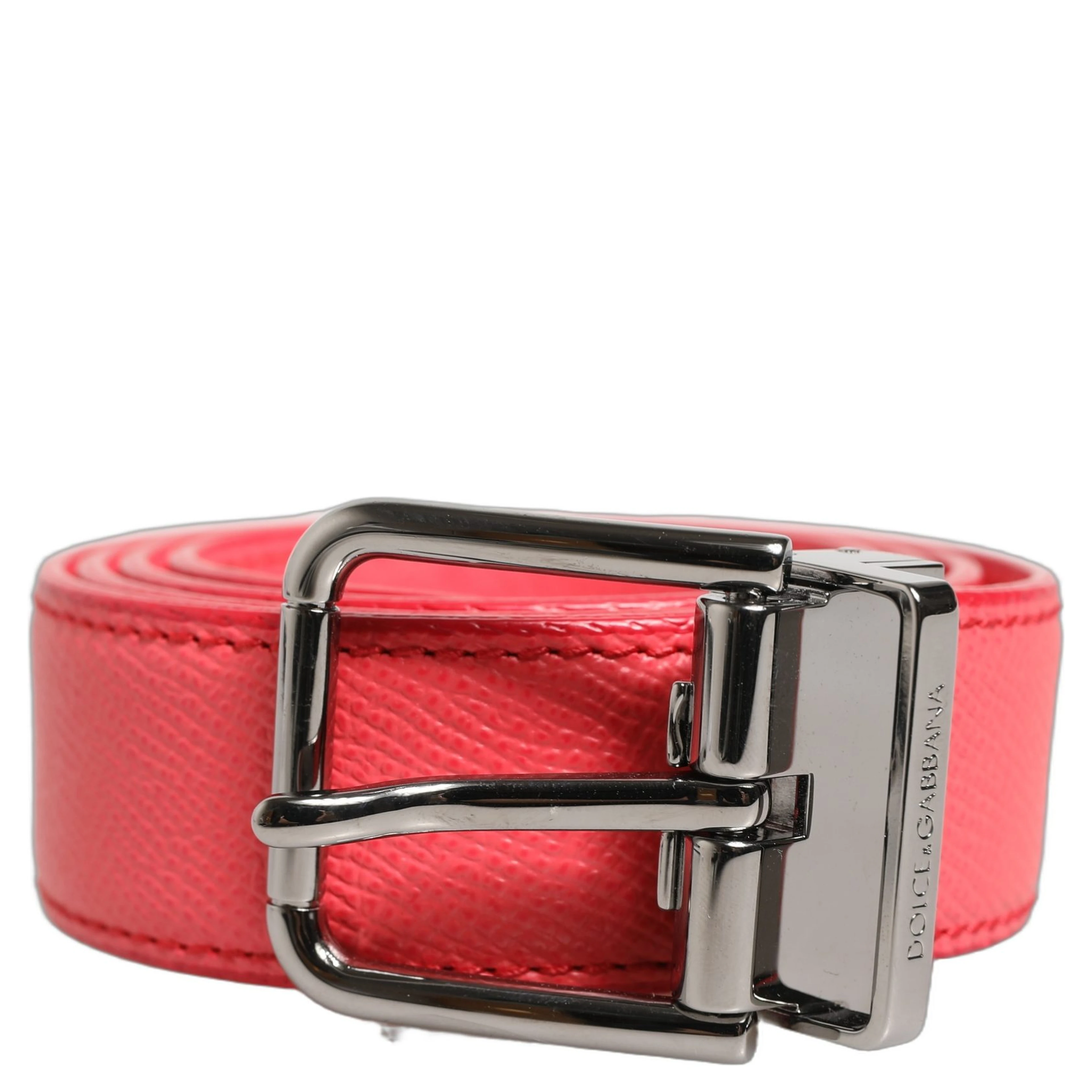 Pink Lambskin Leather Silver Metal Buckle Belt