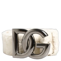 White Cotton Fleece DG Logo Metal Buckle Belt