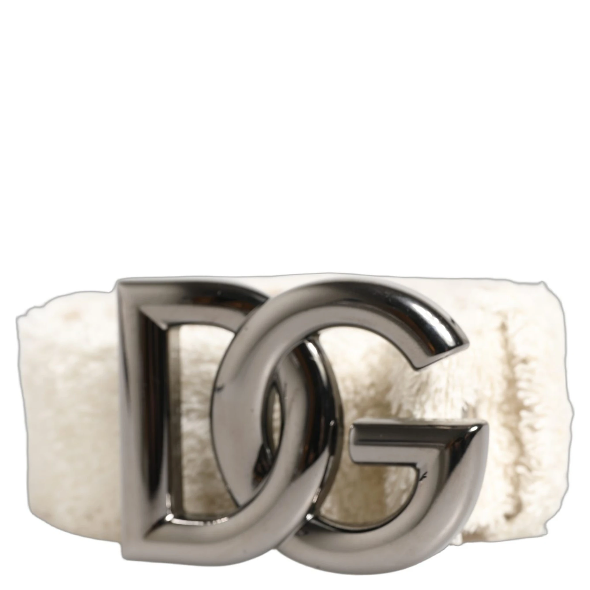 White Cotton Fleece DG Logo Metal Buckle Belt