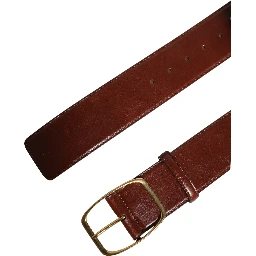 Brown Calfskin Leather Gold Metal Buckle Belt