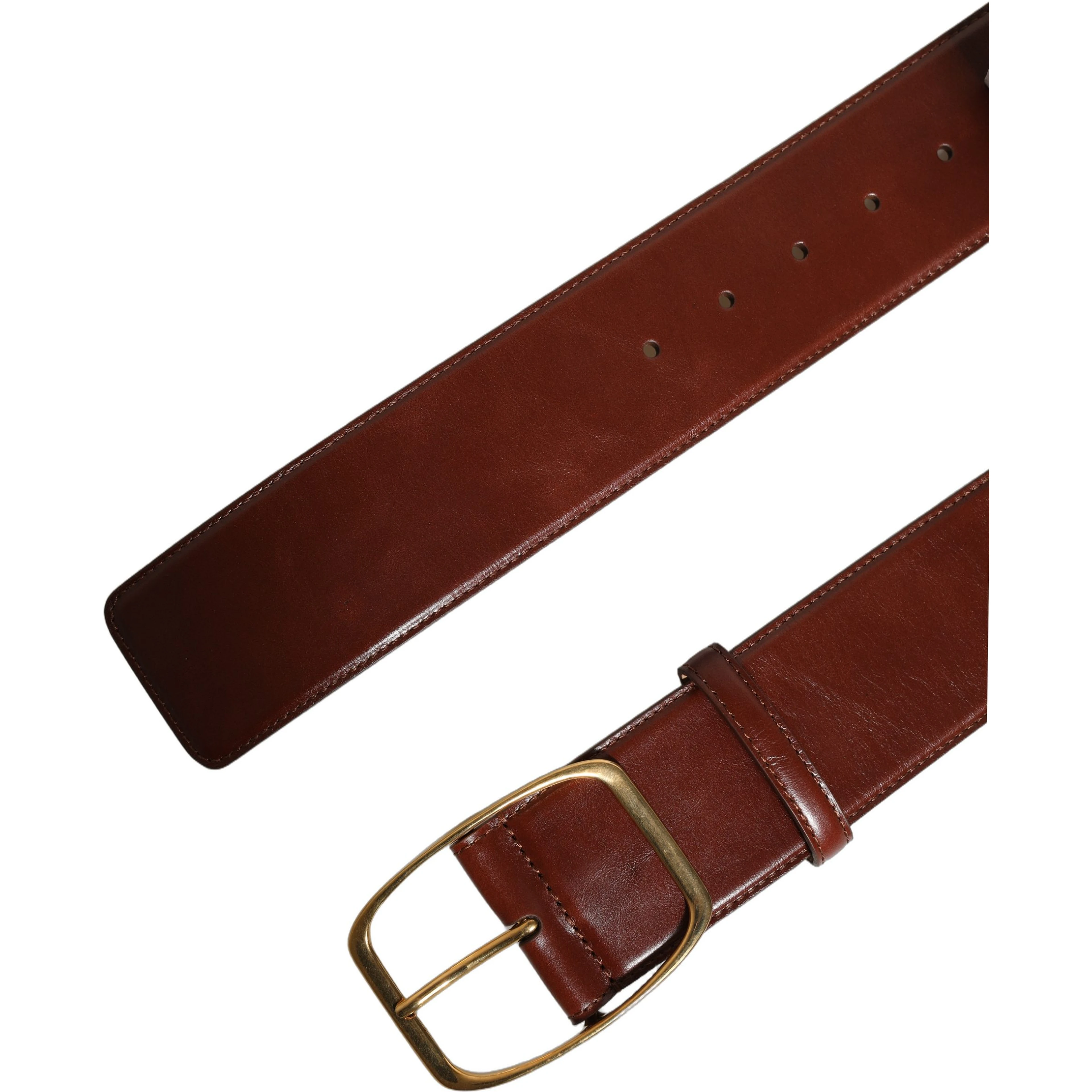 Brown Calfskin Leather Gold Metal Buckle Belt