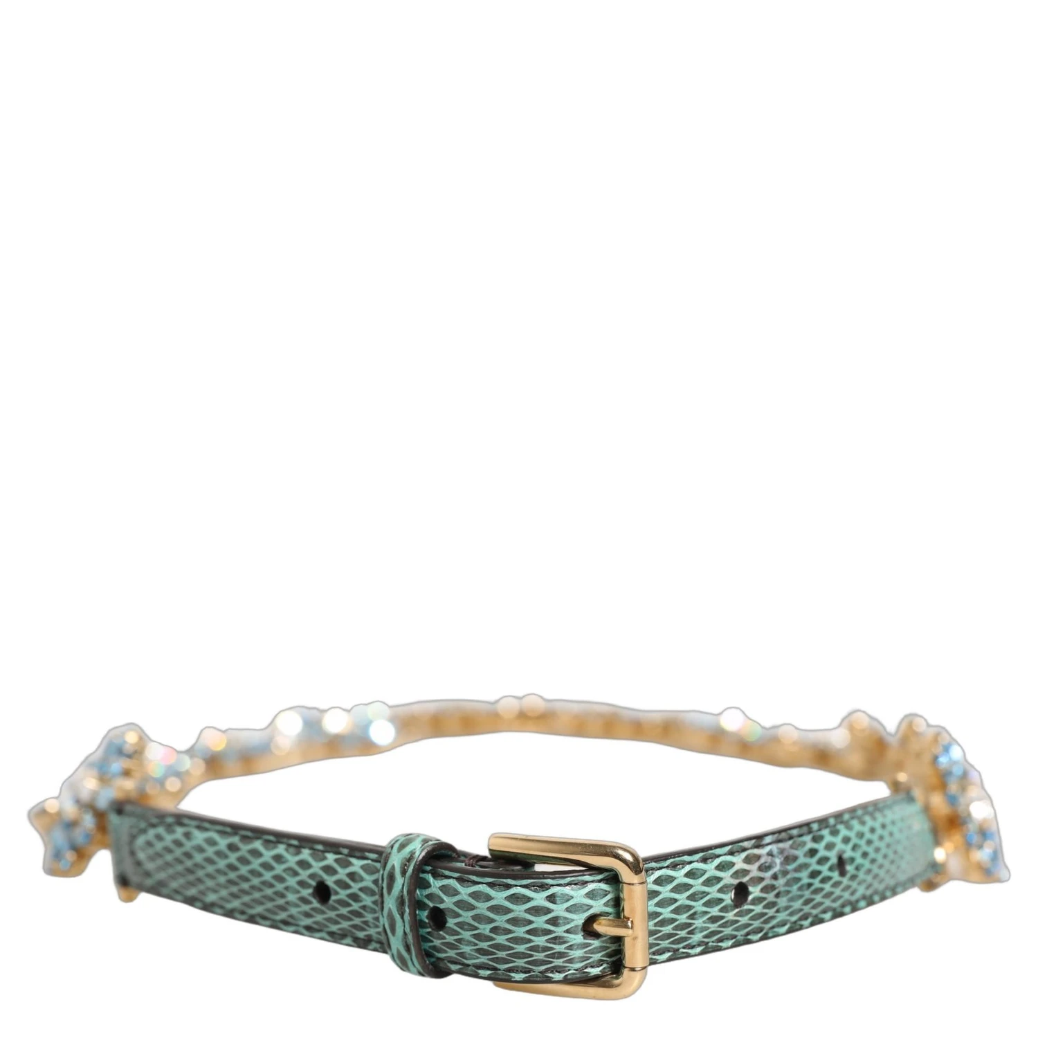 Green Leather Daisy Crystal Embellished Waist Belt