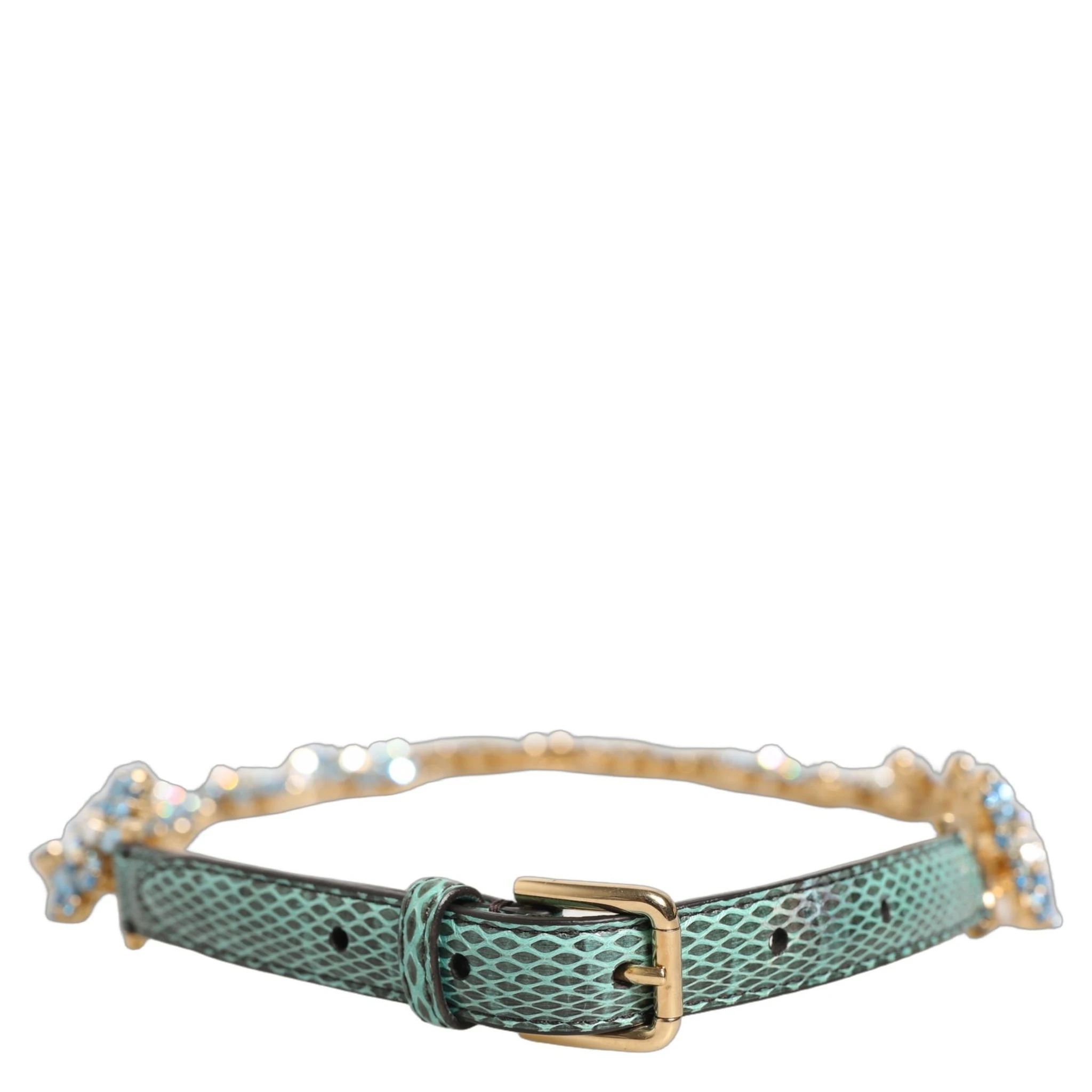 Green Leather Daisy Crystal Embellished Waist Belt