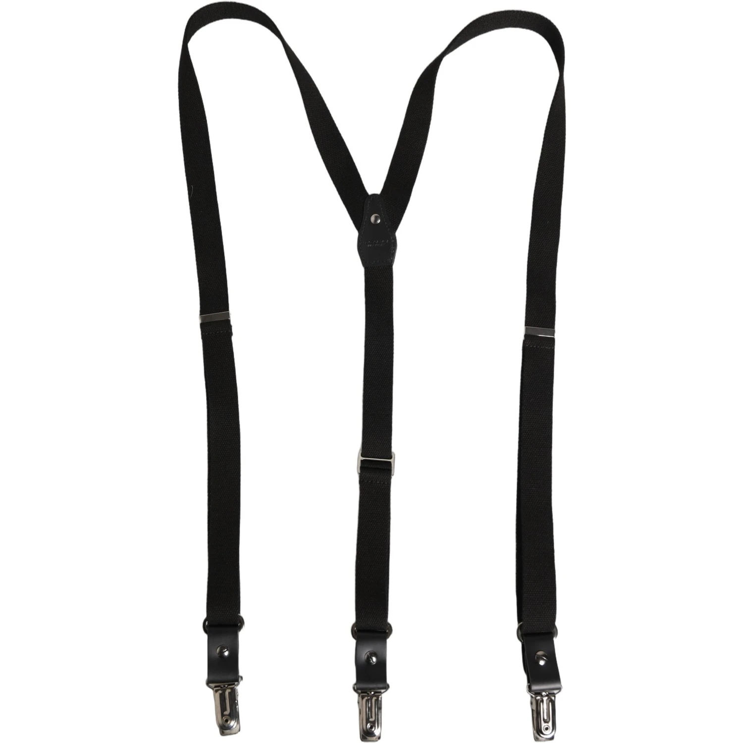 Black Cotton Leather Elastic Y-back Metal Clips Suspender