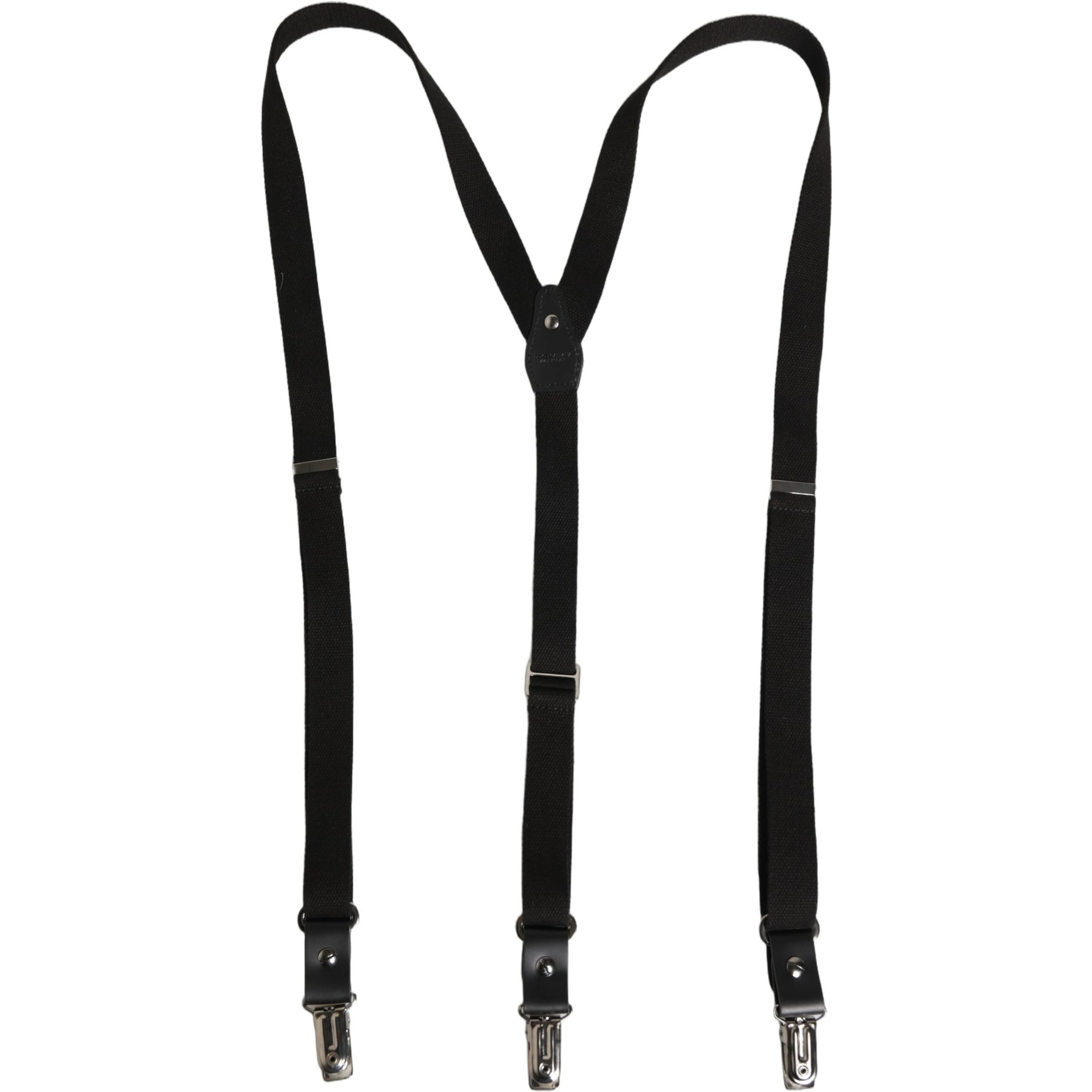 Black Cotton Leather Elastic Y-back Metal Clips Suspender
