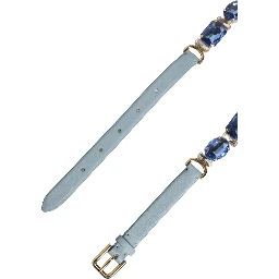 Blue Leather Crystal Chain Embellished Belt