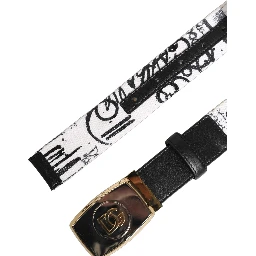 White Graffiti Print Gold Metal Buckle Belt