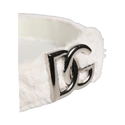 White Fleece Silver DG Logo Metal Buckle Belt