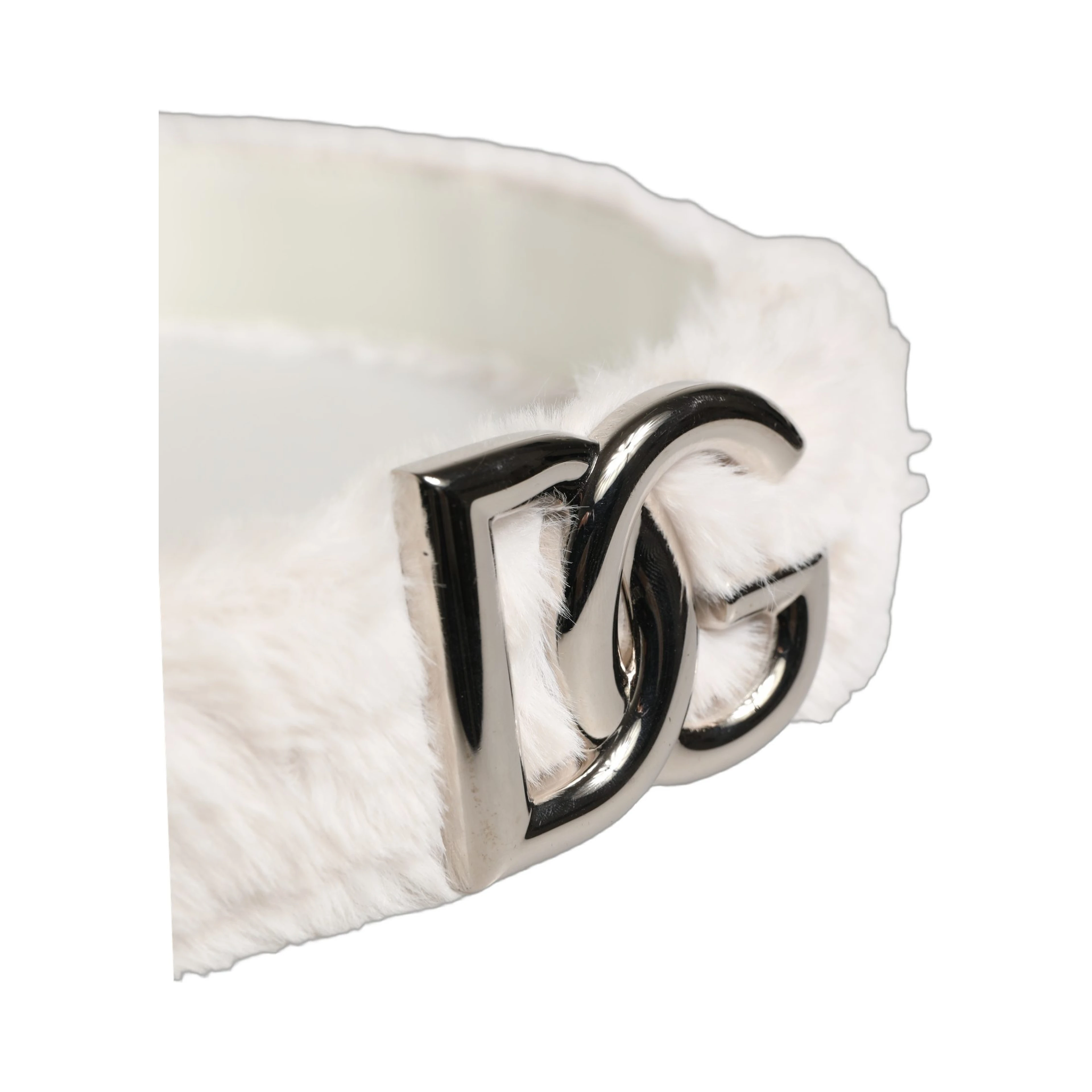 White Fleece Silver DG Logo Metal Buckle Belt