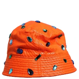 Orange Crystal Embellished Bucket Fisherman Cap Hat