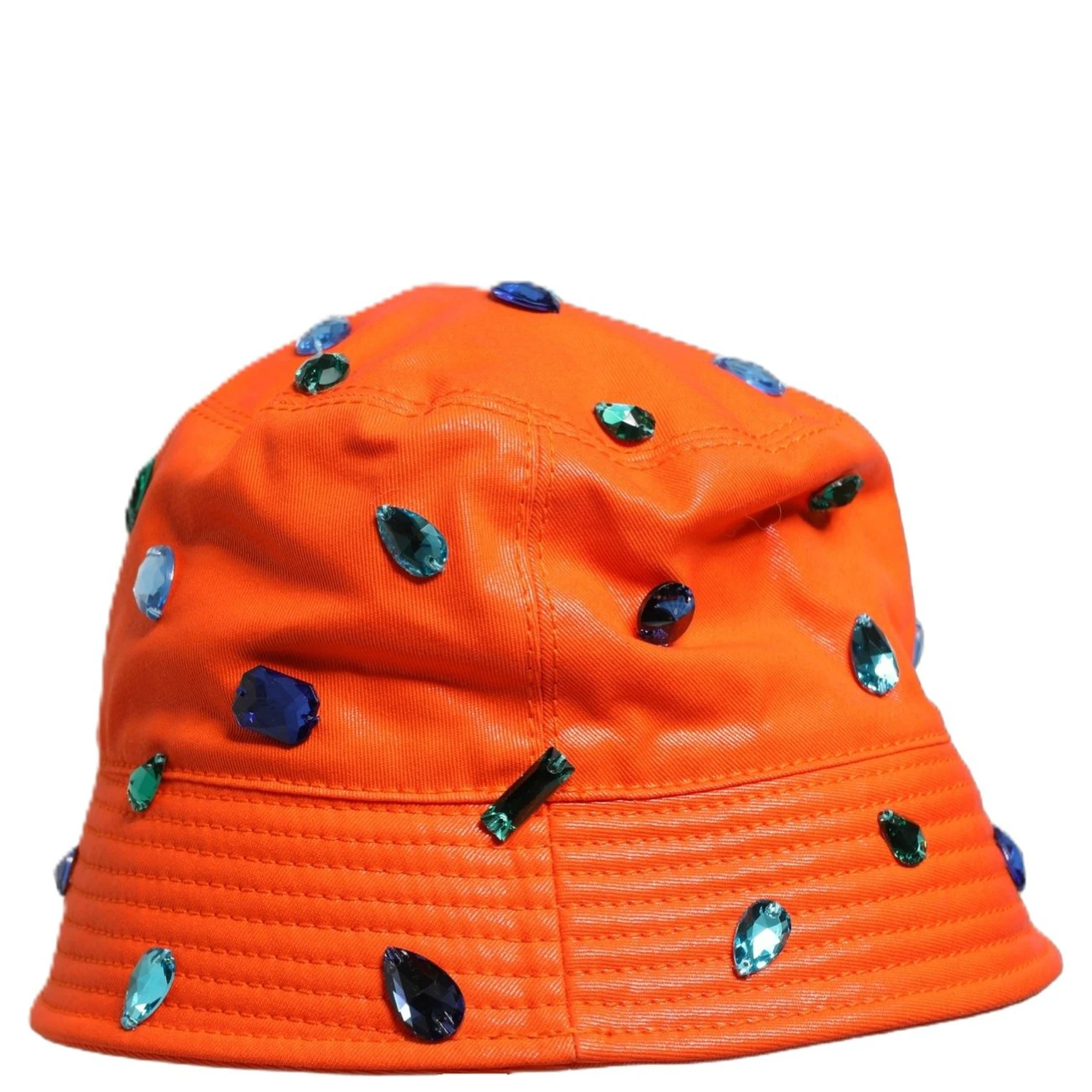 Orange Crystal Embellished Bucket Fisherman Cap Hat