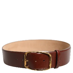 Brown Calfskin Leather Gold Metal Buckle Belt