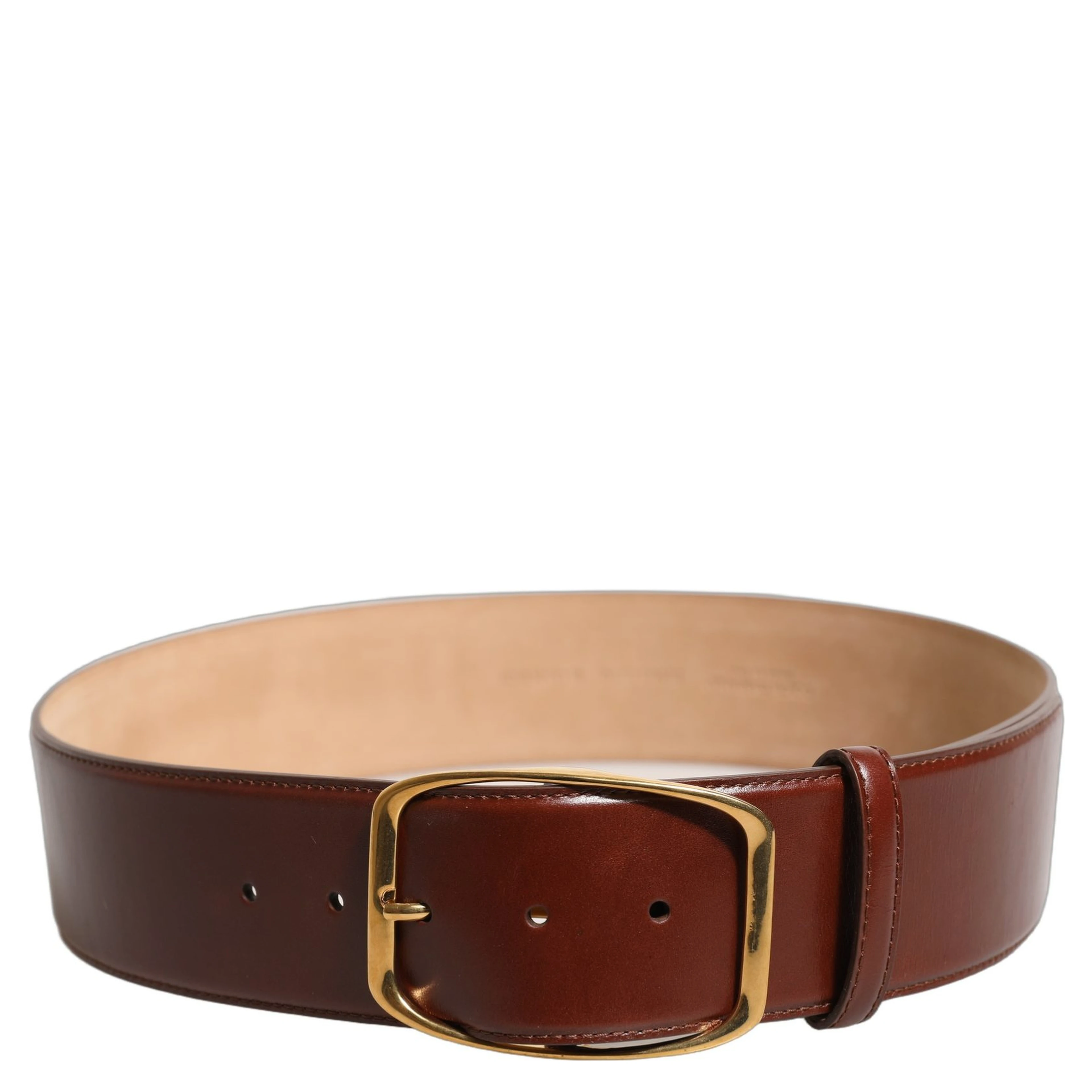 Brown Calfskin Leather Gold Metal Buckle Belt