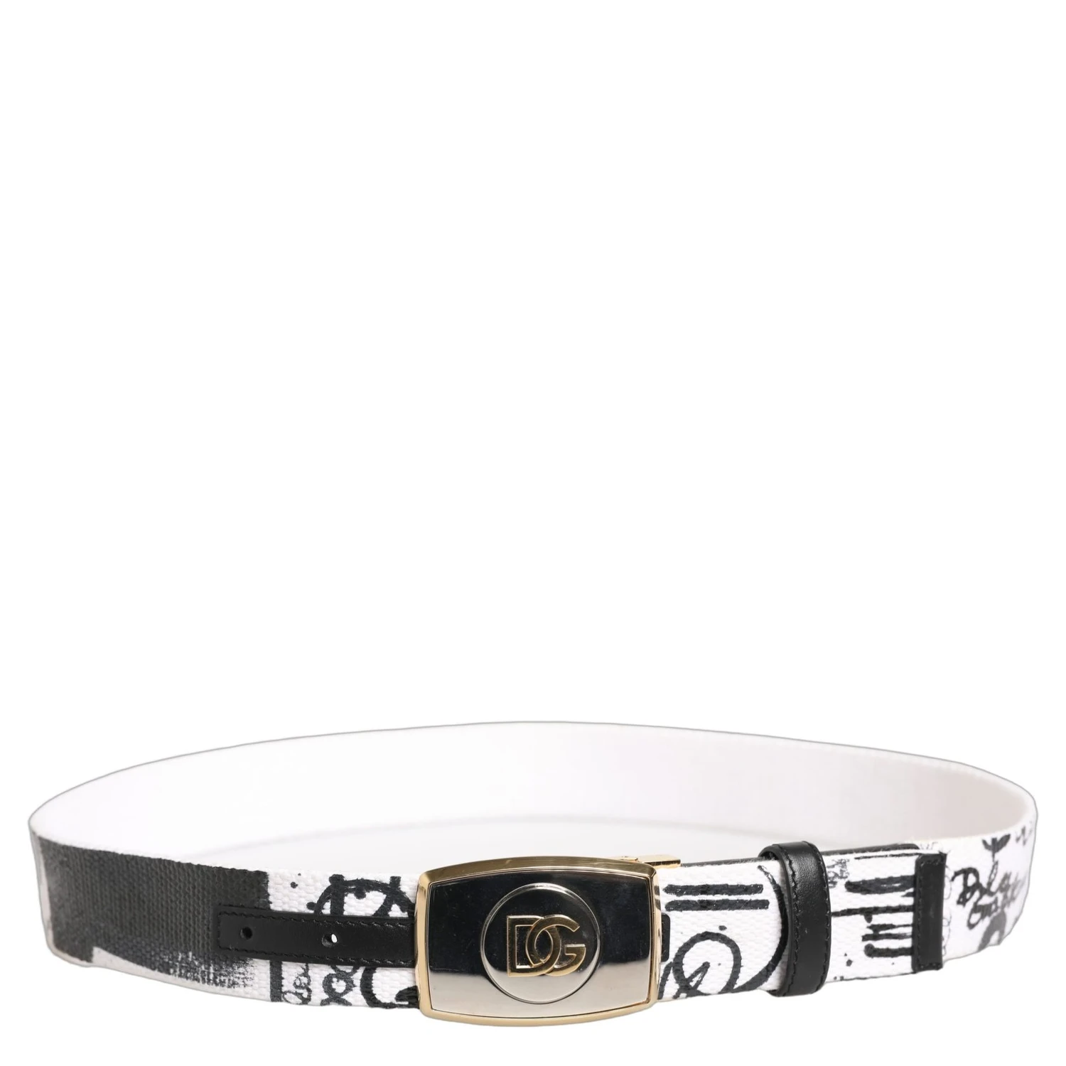 White Graffiti Print Gold Metal Buckle Belt