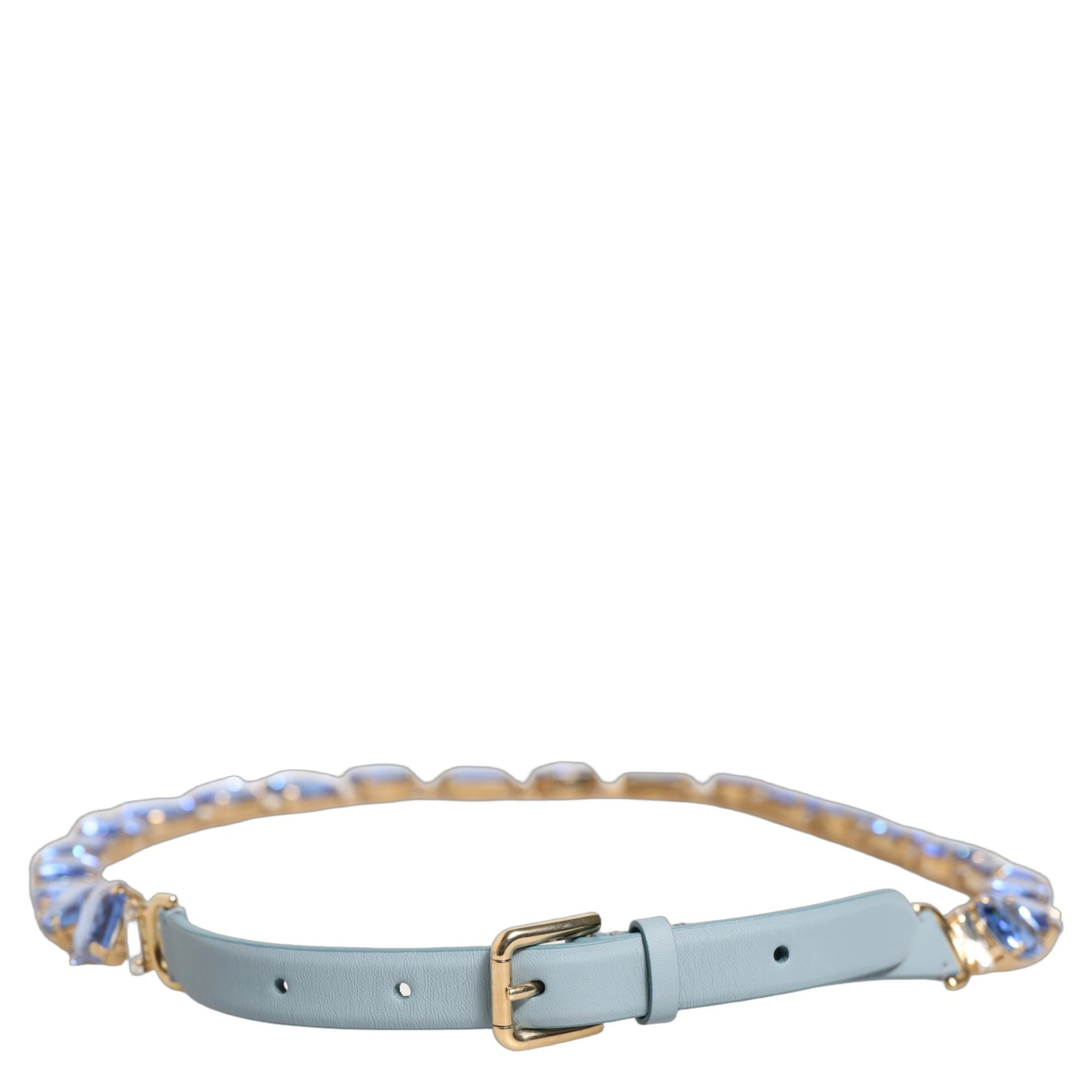 Blue Leather Crystal Chain Embellished Belt