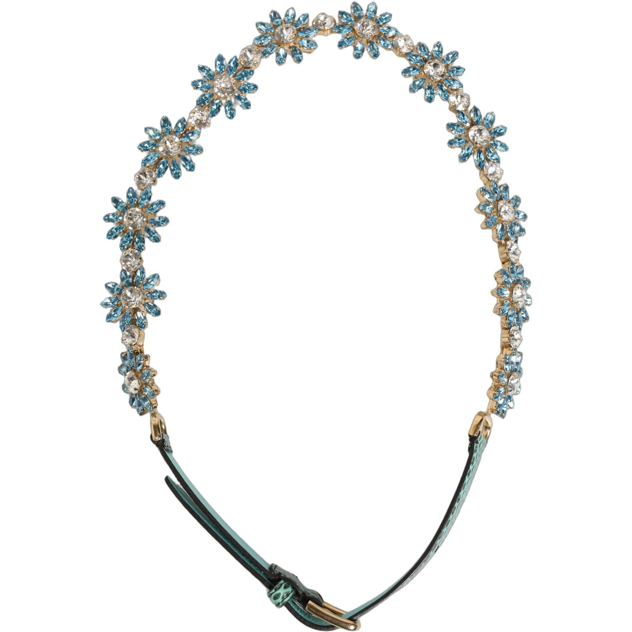 Green Leather Daisy Crystal Embellished Waist Belt