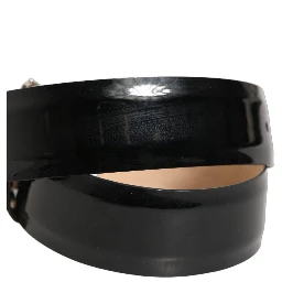 Black Leather Crystal Metal Buckle Belt