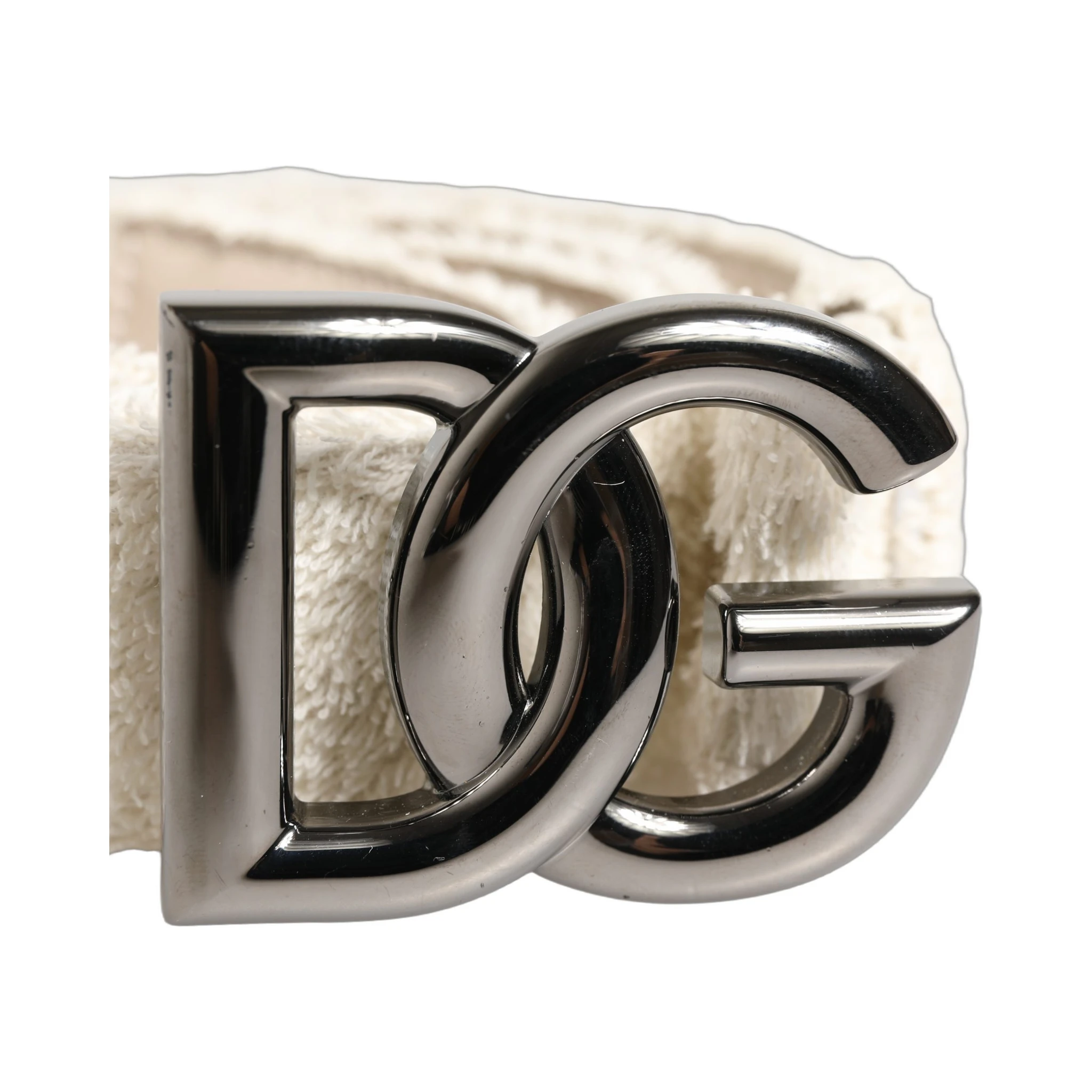 White Cotton Fleece DG Logo Metal Buckle Belt