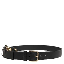 Black Calf Leather Gold Metal Buckle Men Belt