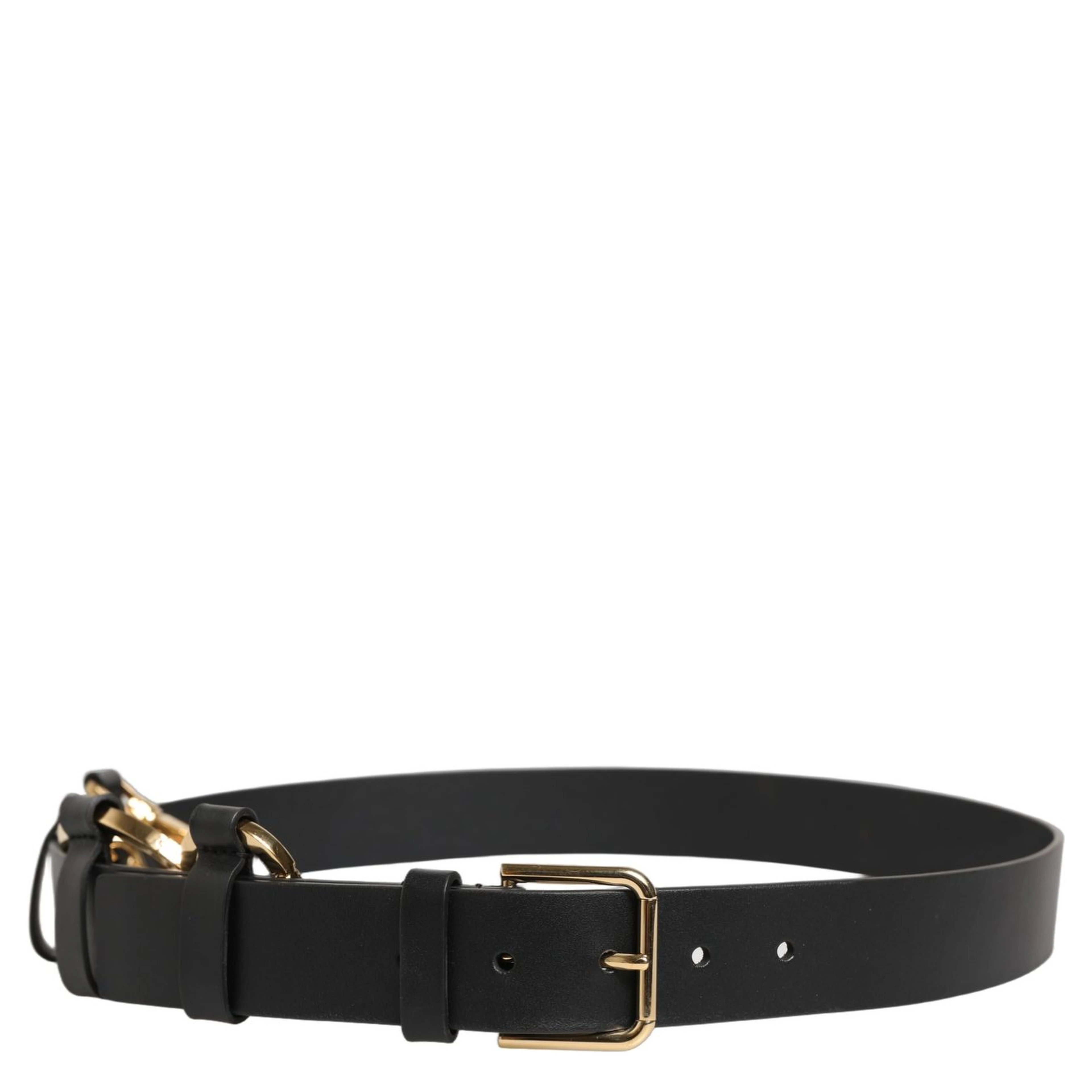 Black Calf Leather Gold Metal Buckle Men Belt