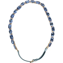 Blue Leather Crystal Chain Embellished Belt