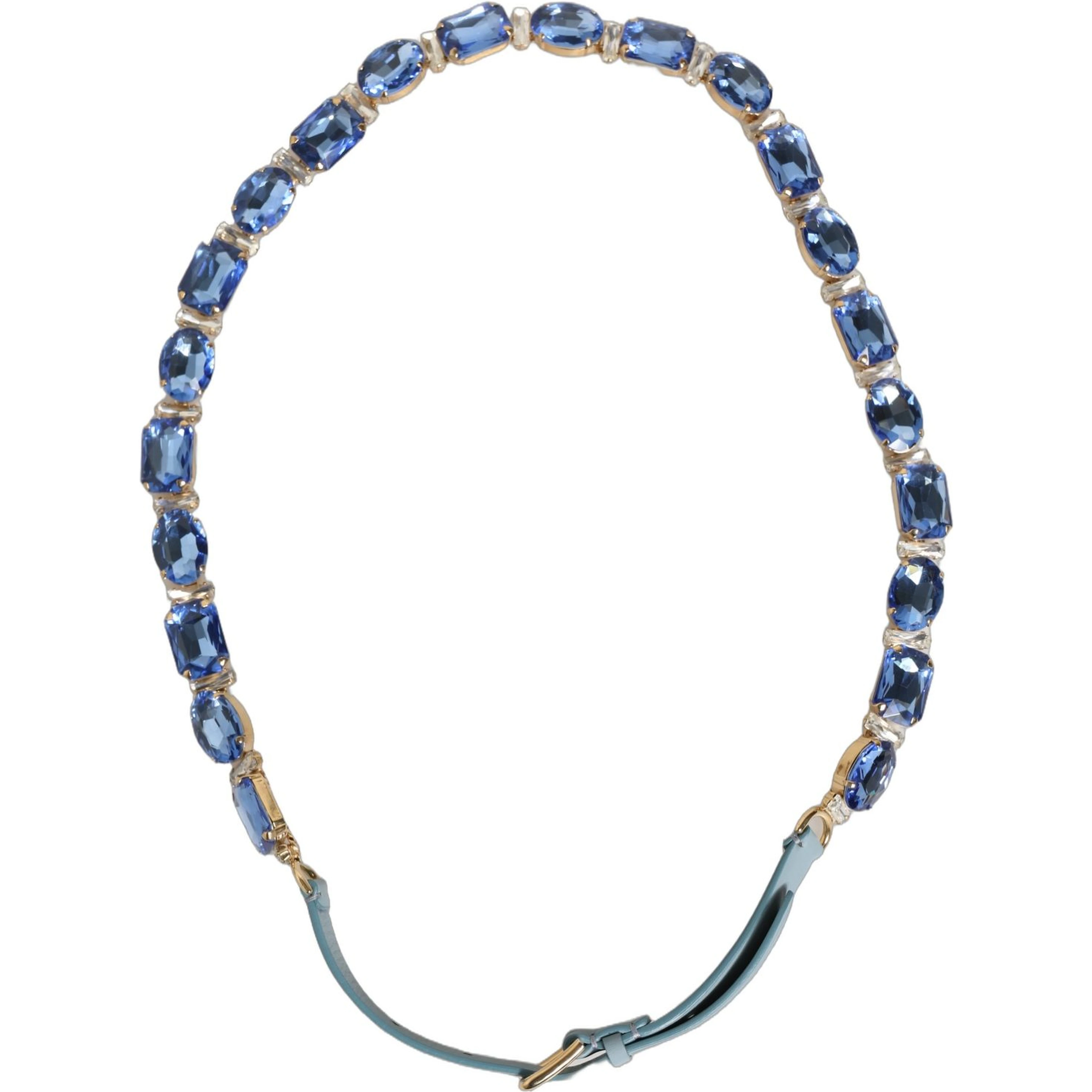 Blue Leather Crystal Chain Embellished Belt