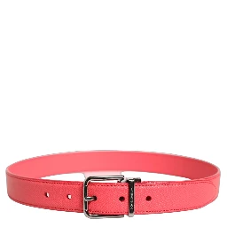 Pink Lambskin Leather Silver Metal Buckle Belt