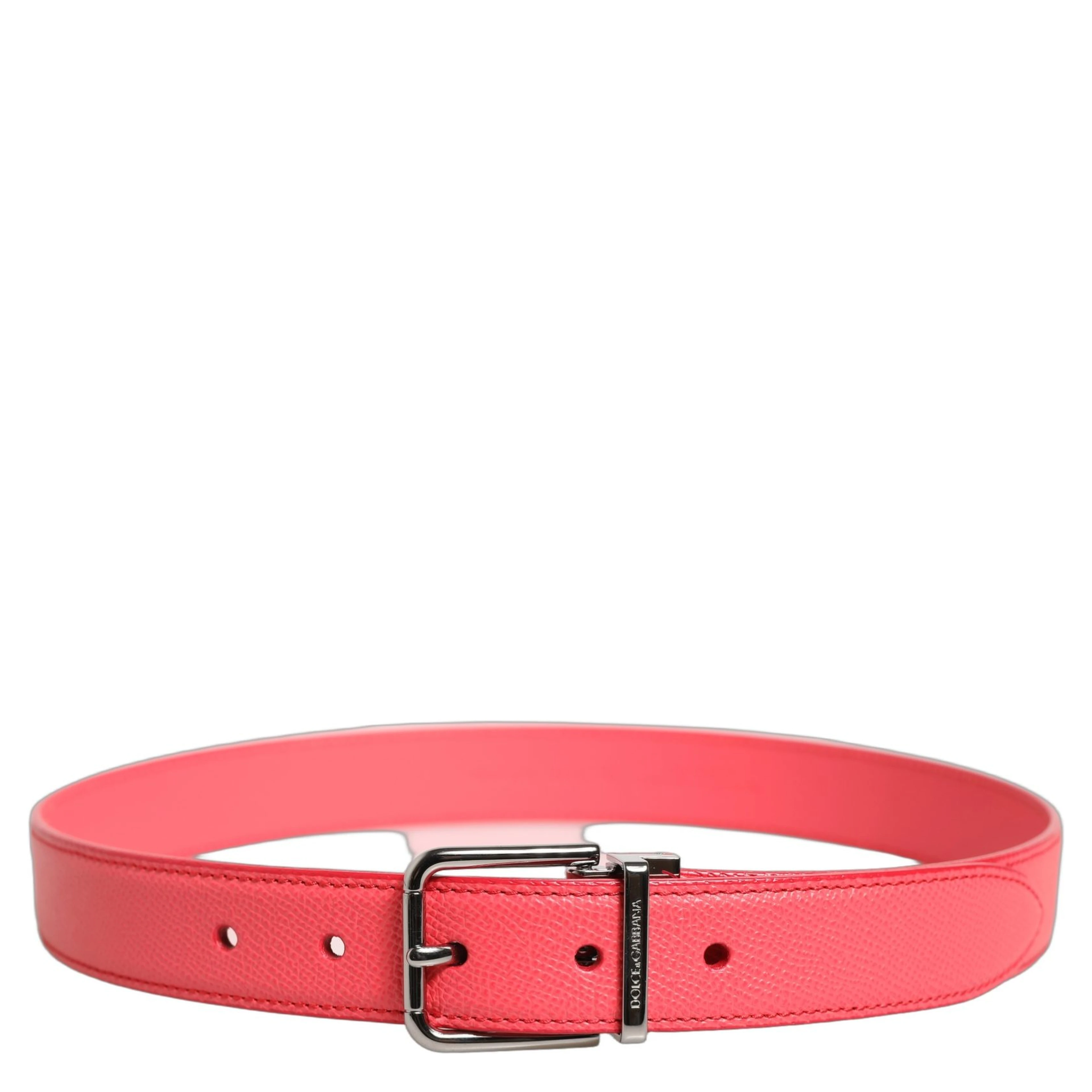 Pink Lambskin Leather Silver Metal Buckle Belt