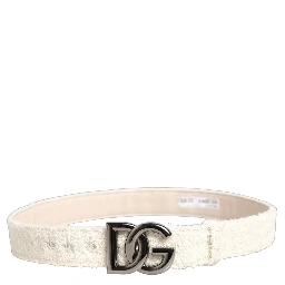 White Cotton Fleece DG Logo Metal Buckle Belt