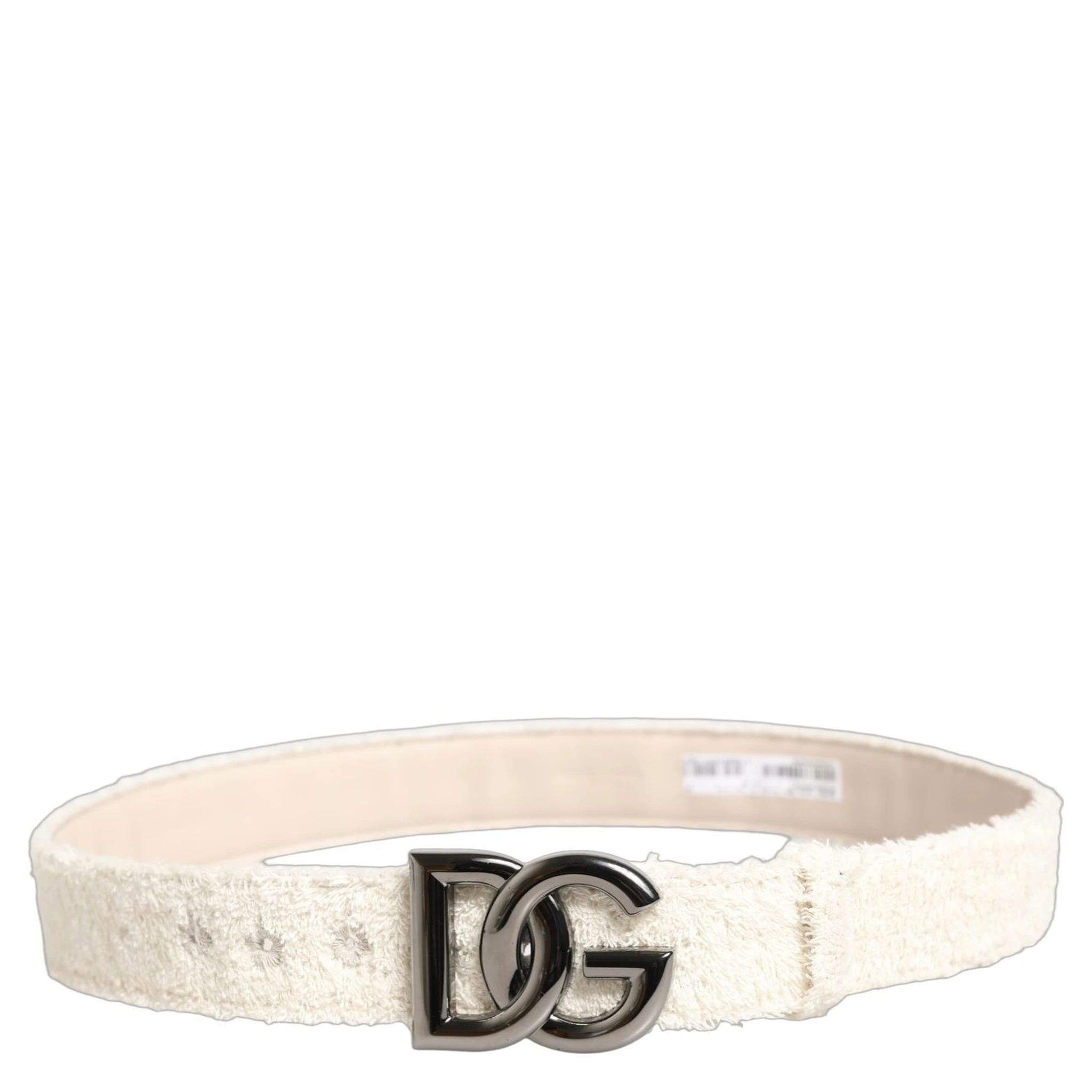 White Cotton Fleece DG Logo Metal Buckle Belt