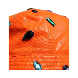 Orange Crystal Embellished Bucket Fisherman Cap Hat