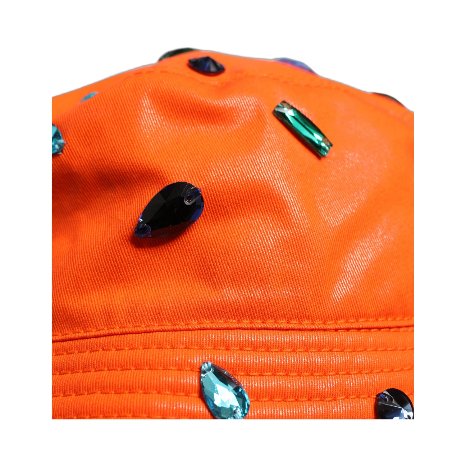 Orange Crystal Embellished Bucket Fisherman Cap Hat