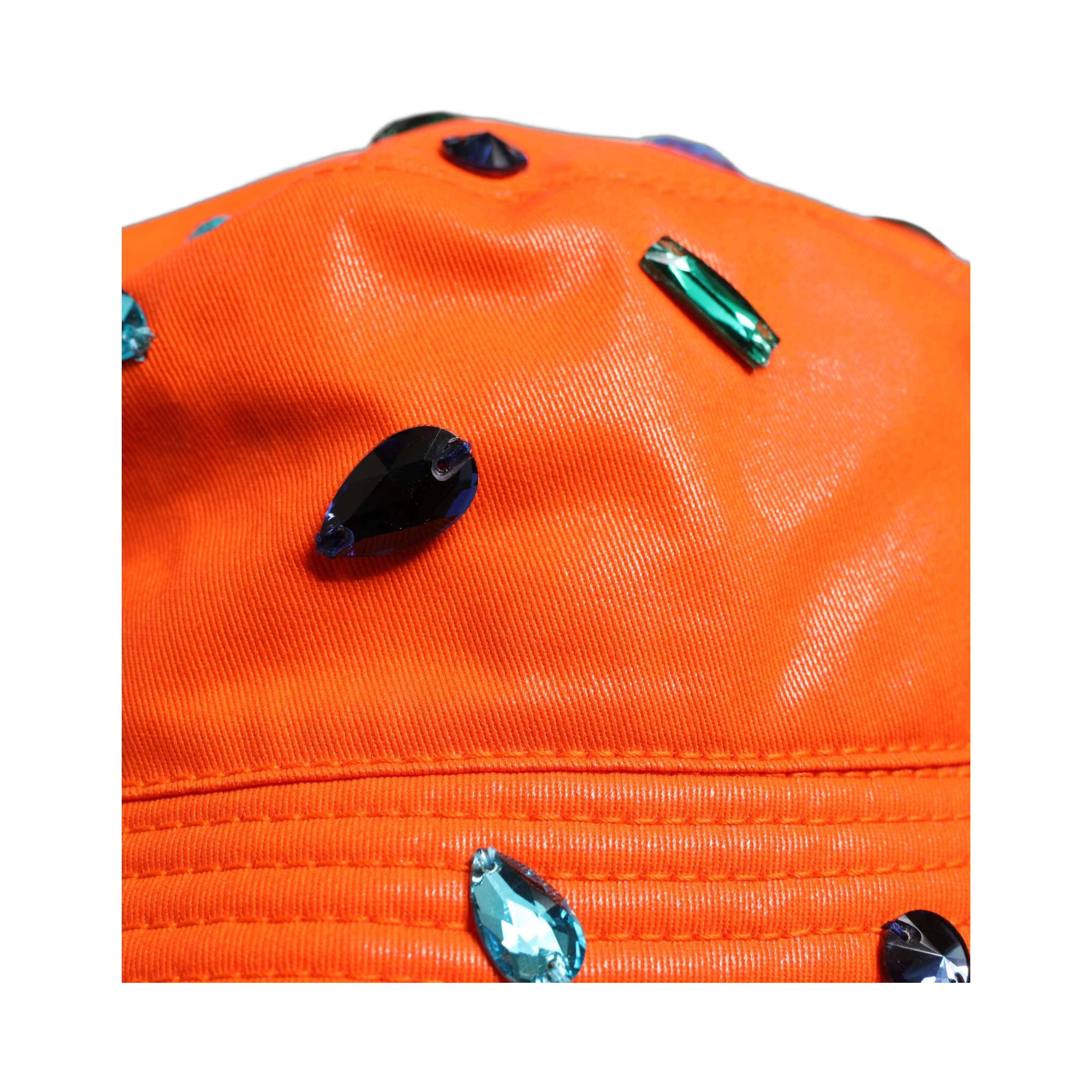 Orange Crystal Embellished Bucket Fisherman Cap Hat